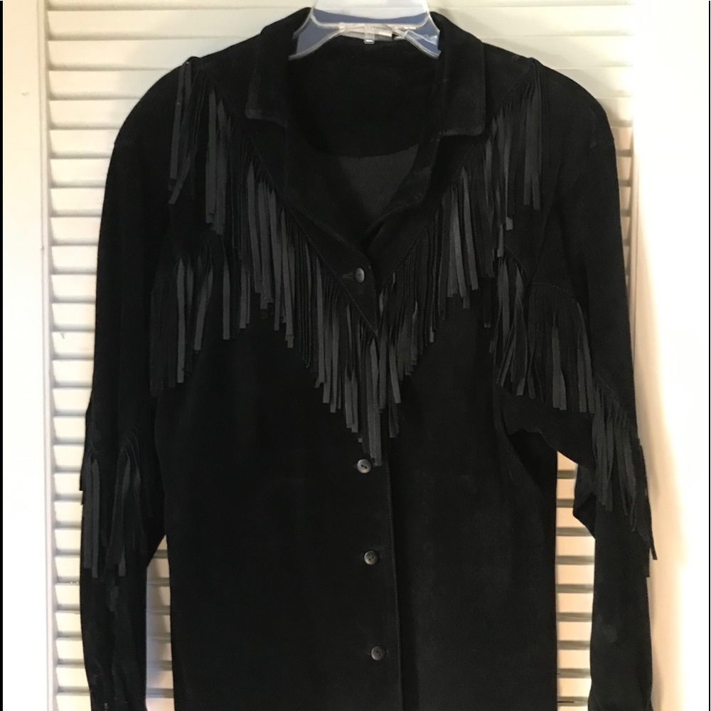 VINTAGE Women’s Black Suede Fringe Jacket (M)